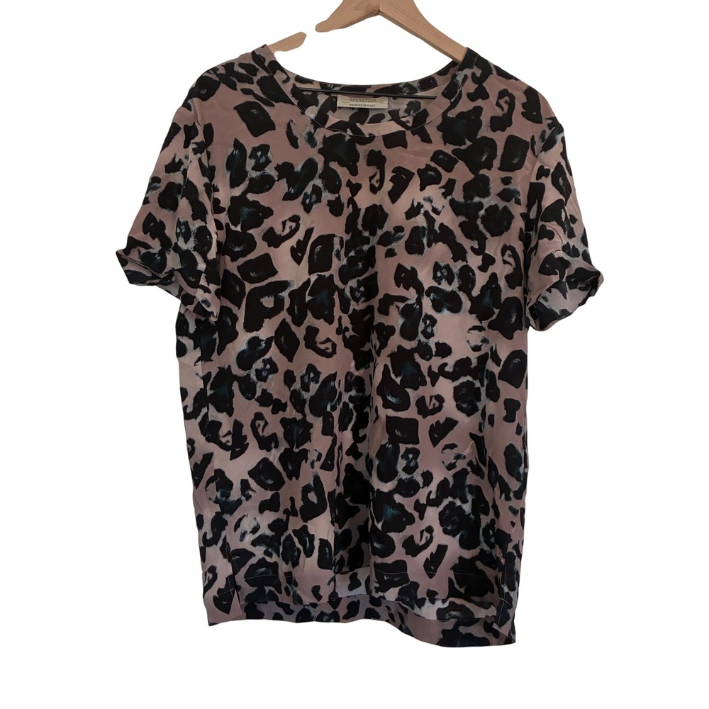AllSaints Aroma Leo Top Women Size 10 Pink Leopard Silk Top Streetwear Coquette